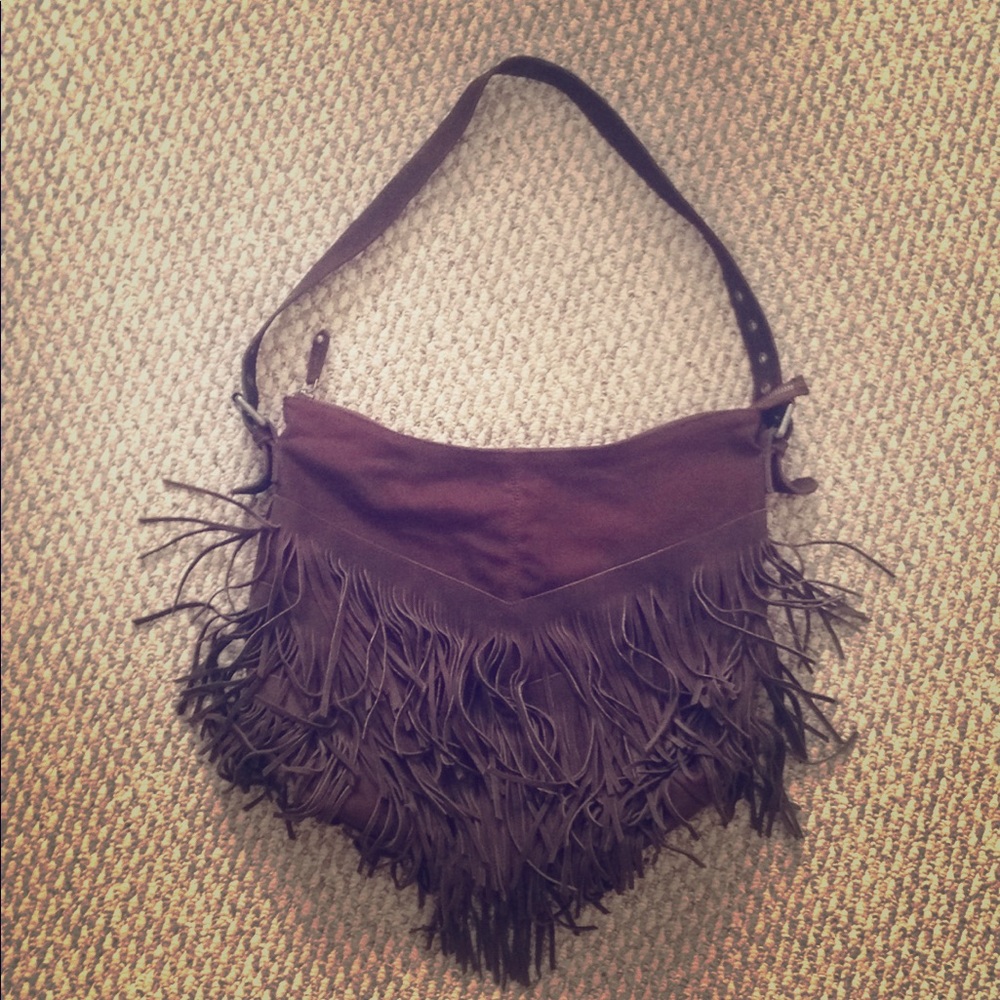 Fringe suede & canvas med-large purse